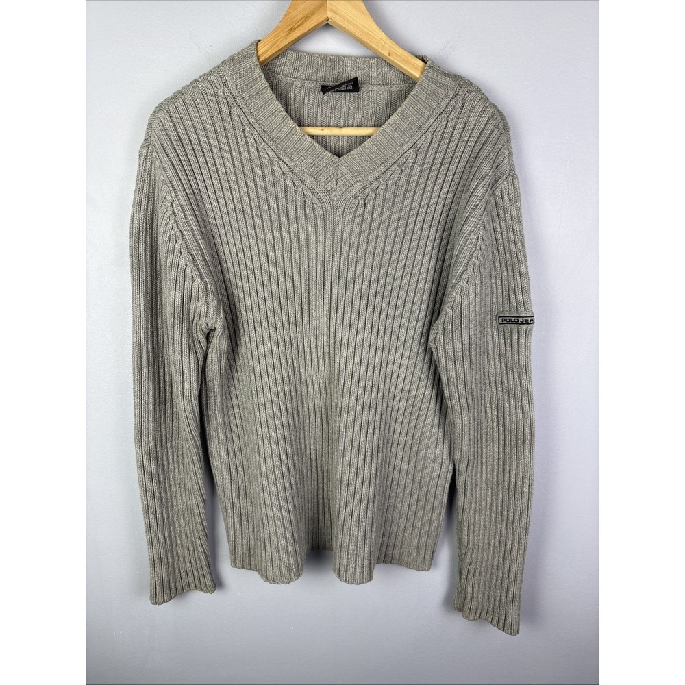 Polo Ralph Lauren Jeans Company Large Gray Sweater Commando Thick Knit 90s